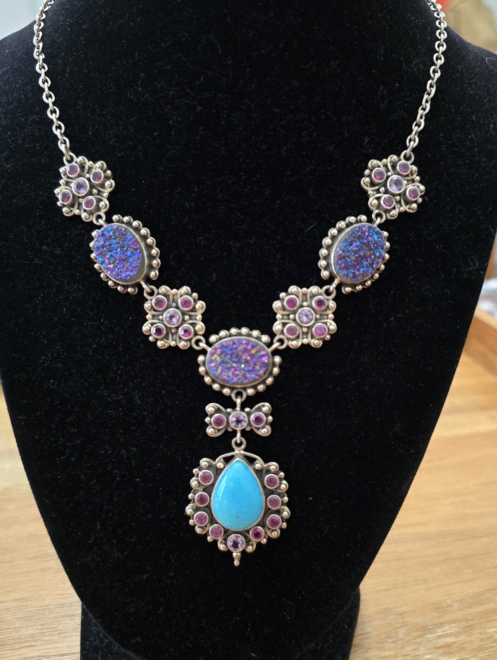 Nicky Butler RAJ Sterling Limited Numbered Turquoise Garnet Druzy Necklace